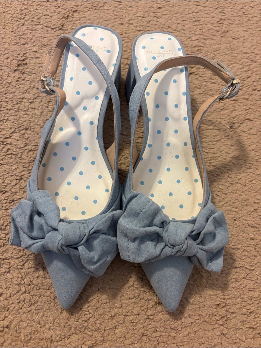 Draper James Powder Blue Pointed Toe Slingback Mules with Knot Bow